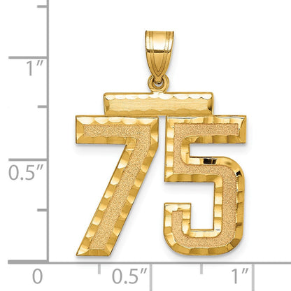 14K Gelbgold großer gebürsteter Zahl-75-Charm mit Diamantschliff