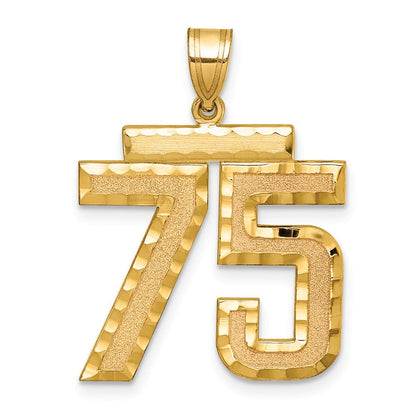 14K Gelbgold großer gebürsteter Zahl-75-Charm mit Diamantschliff