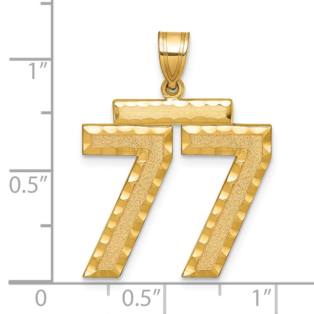 14K Gelbgold Großer Gebürsteter Diamantgeschliffener Charm „Zahl 77