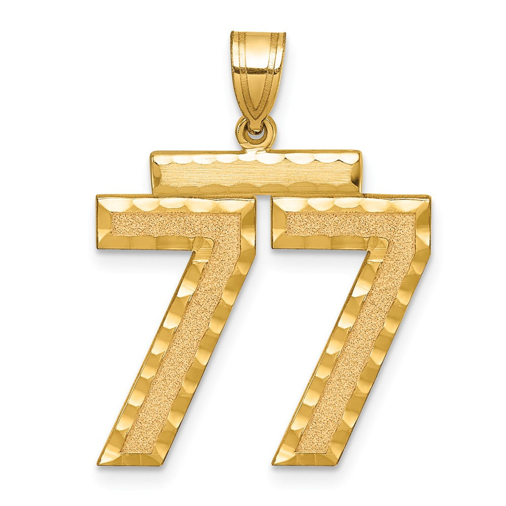 14K Gelbgold Großer Gebürsteter Diamantgeschliffener Charm „Zahl 77