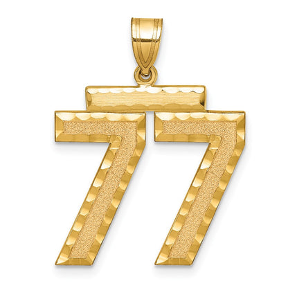 14K Gelbgold Großer Gebürsteter Diamantgeschliffener Charm „Zahl 77
