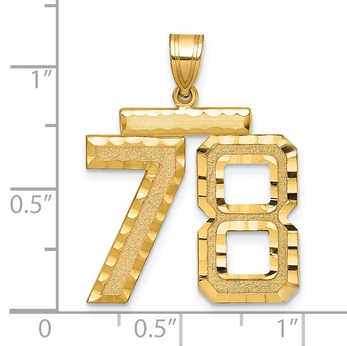 14K Gelbgold großer gebürsteter Charm mit diamantgeschliffener Zahl 78