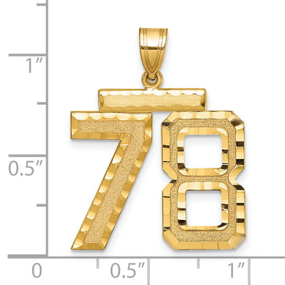 14K Gelbgold großer gebürsteter Charm mit diamantgeschliffener Zahl 78