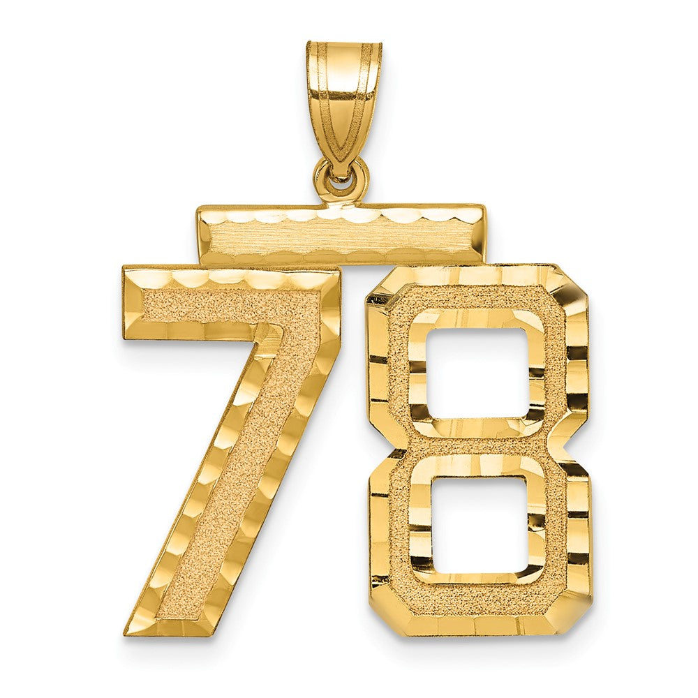 14K Gelbgold großer gebürsteter Charm mit diamantgeschliffener Zahl 78