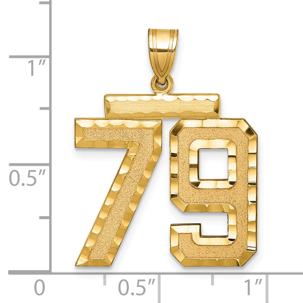 14K Gelbgold Großer Gebürsteter Diamantgeschliffener Charm Zahl 79