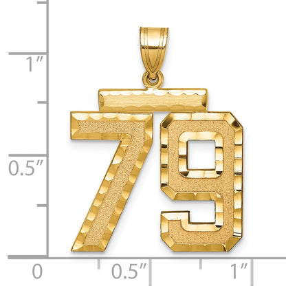 14K Gelbgold Großer Gebürsteter Diamantgeschliffener Charm Zahl 79