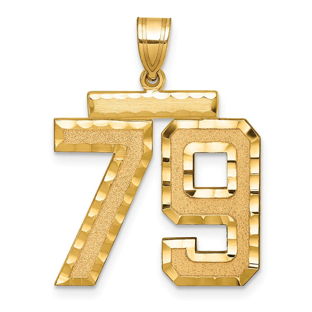14K Gelbgold Großer Gebürsteter Diamantgeschliffener Charm Zahl 79