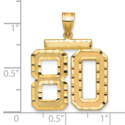 14K Gelbgold großer gebürsteter Charm mit Diamantschliff „Zahl 80
