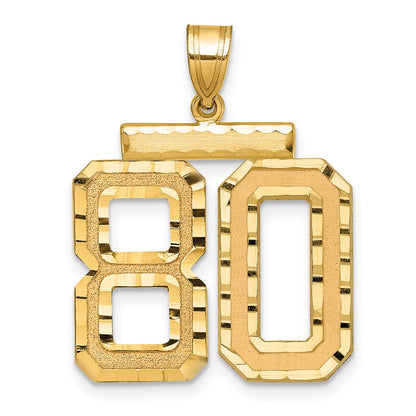 14K Gelbgold großer gebürsteter Charm mit Diamantschliff „Zahl 80