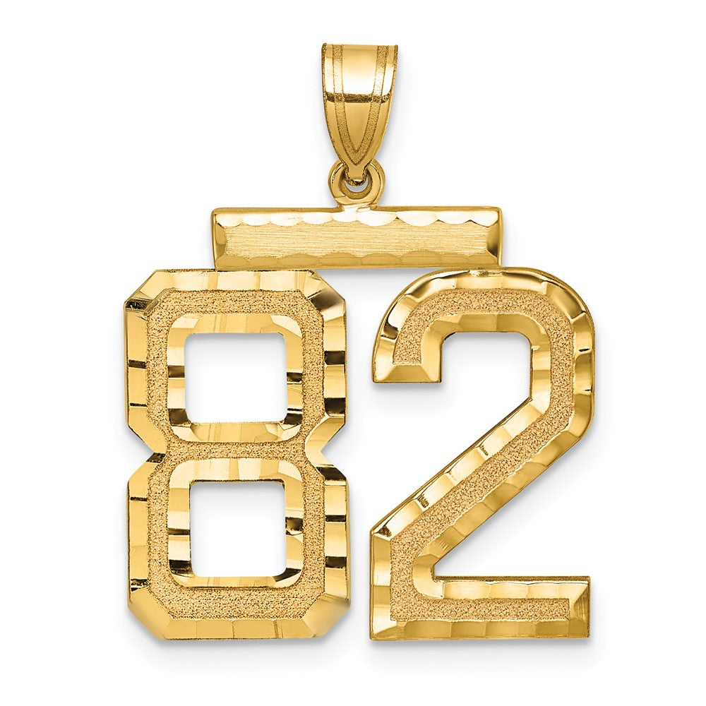 14K Gelbgold großer gebürsteter Charm mit Diamantschliff „Zahl 82“