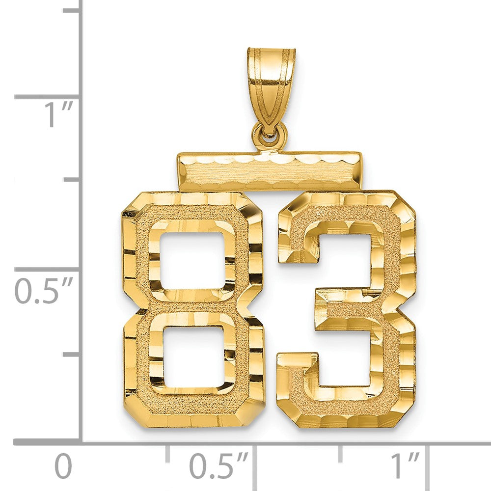 14K Gelbgold großer gebürsteter Charm mit diamantierter Zahl 83