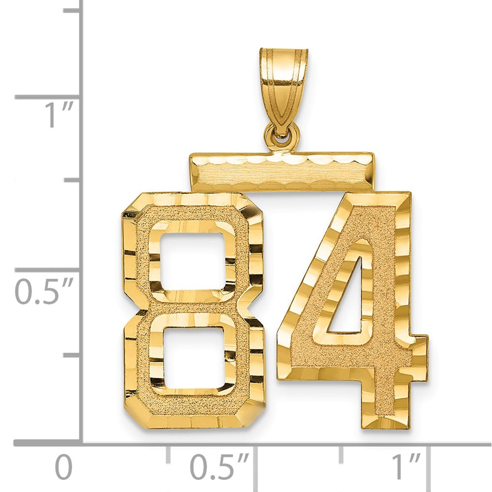 14K Gelbgold großer gebürsteter Diamantschliff-Charm „Zahl 84“