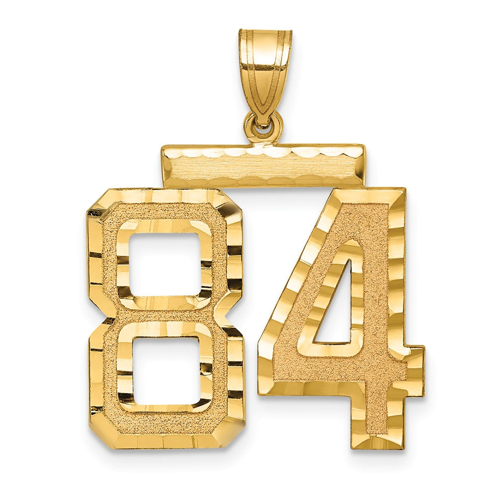 14K Gelbgold großer gebürsteter Diamantschliff-Charm „Zahl 84“