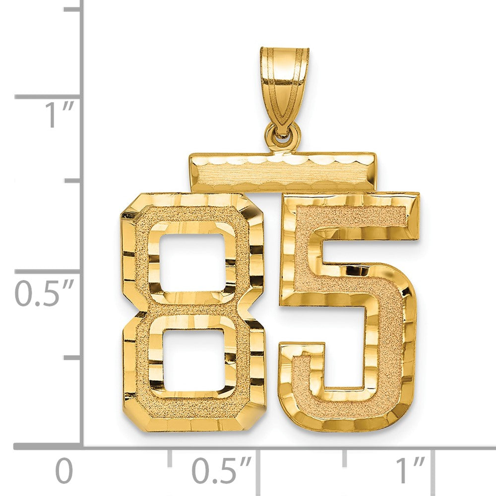 585 Gelbgold Großer Diamantgeschliffener Zahl-85-Charm mit Gebürsteter Oberfläche