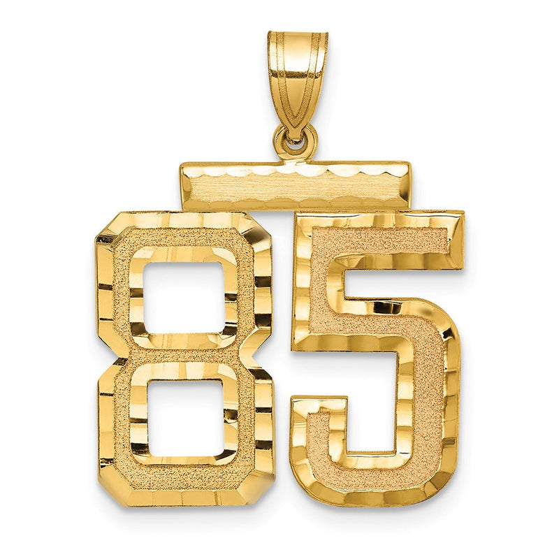 585 Gelbgold Großer Diamantgeschliffener Zahl-85-Charm mit Gebürsteter Oberfläche