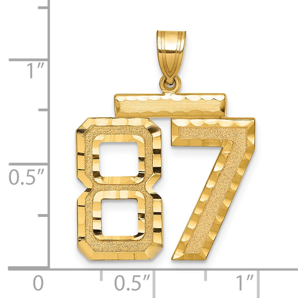 14K Gelbgold Großer Gebürsteter Diamantgeschliffener Zahl-87-Charm