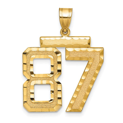 14K Gelbgold Großer Gebürsteter Diamantgeschliffener Zahl-87-Charm