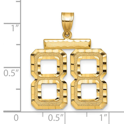 14K Gelbgold großer gebürsteter Charm mit Diamantschliff „Zahl 88“