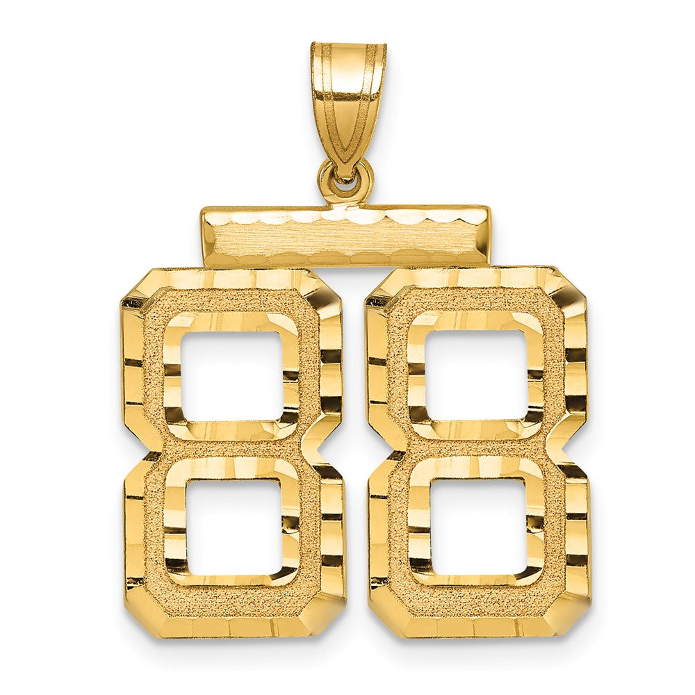 14K Gelbgold großer gebürsteter Charm mit Diamantschliff „Zahl 88“