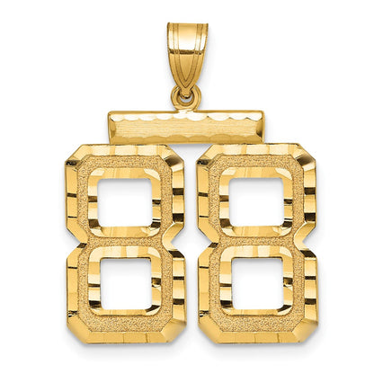 14K Gelbgold großer gebürsteter Charm mit Diamantschliff „Zahl 88“