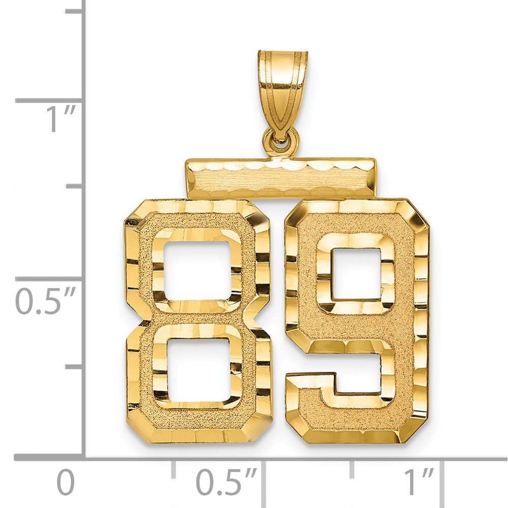 14K Gelbgold großer gebürsteter Charm mit Diamantschliff-Zahl 89