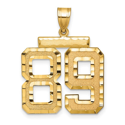 14K Gelbgold großer gebürsteter Charm mit Diamantschliff-Zahl 89