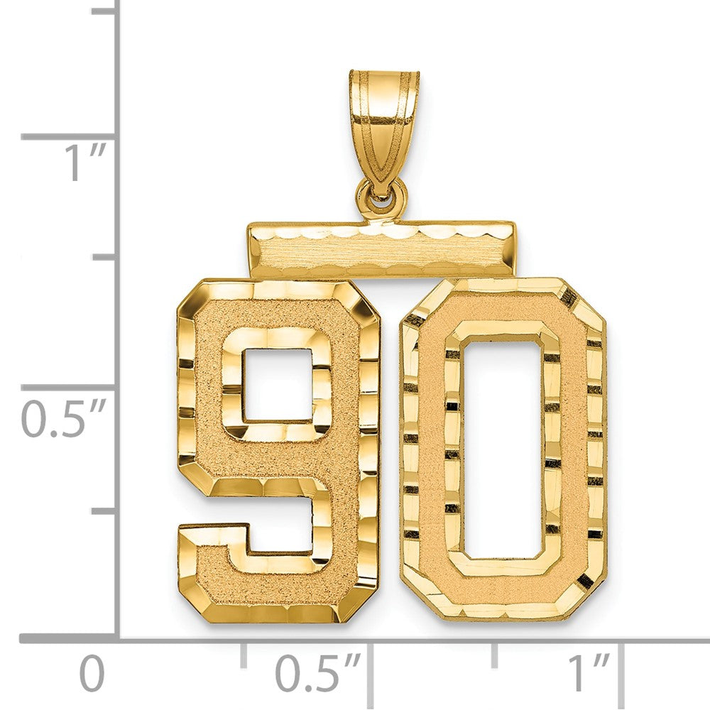14K Gelbgold Großer Gebürsteter Diamantgeschliffener Charm "Zahl 90