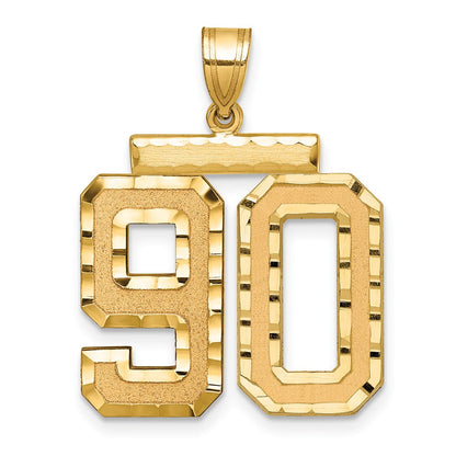14K Gelbgold Großer Gebürsteter Diamantgeschliffener Charm "Zahl 90