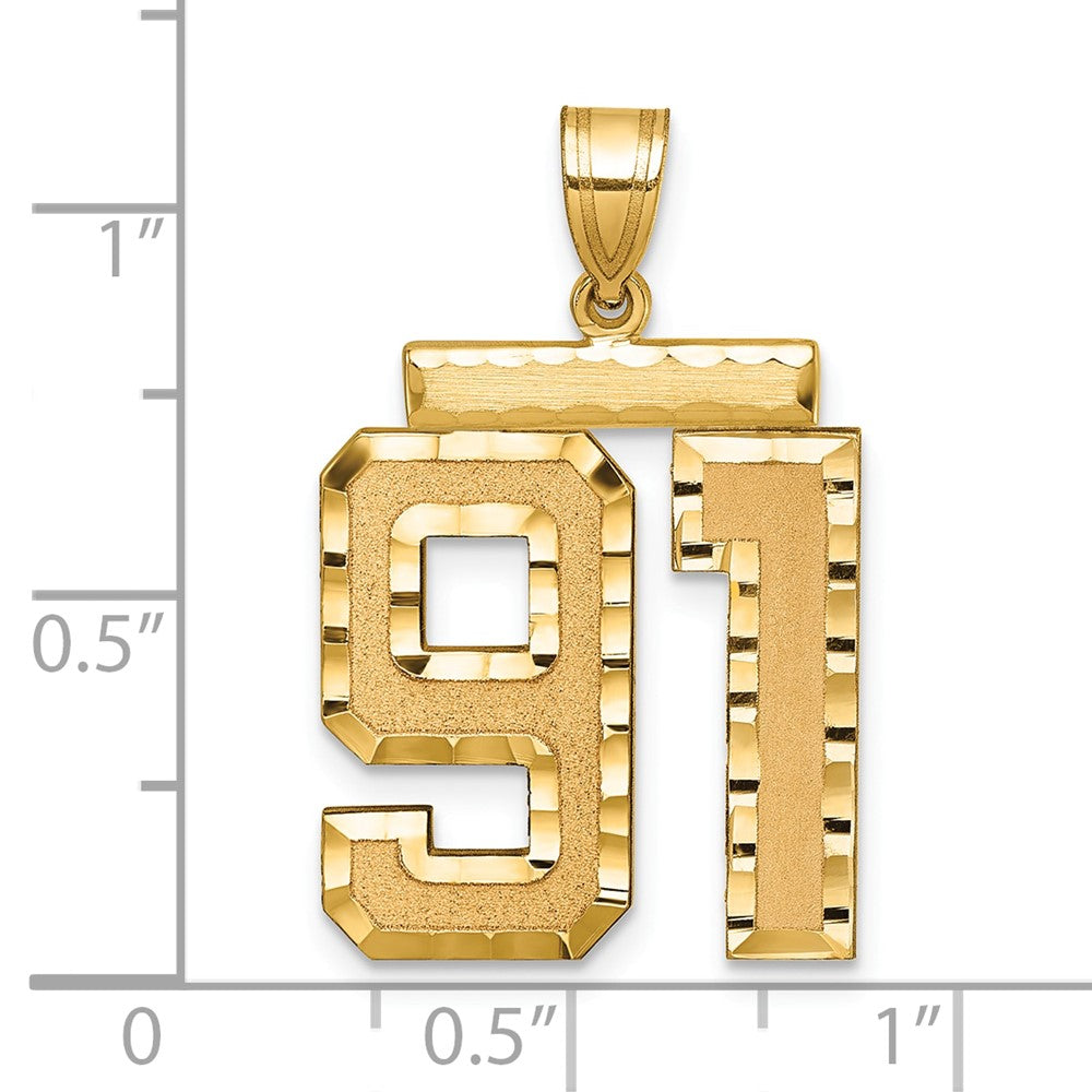 14K Gelbgold Großer Gebürsteter Diamantgeschliffener Zahl-91-Charm