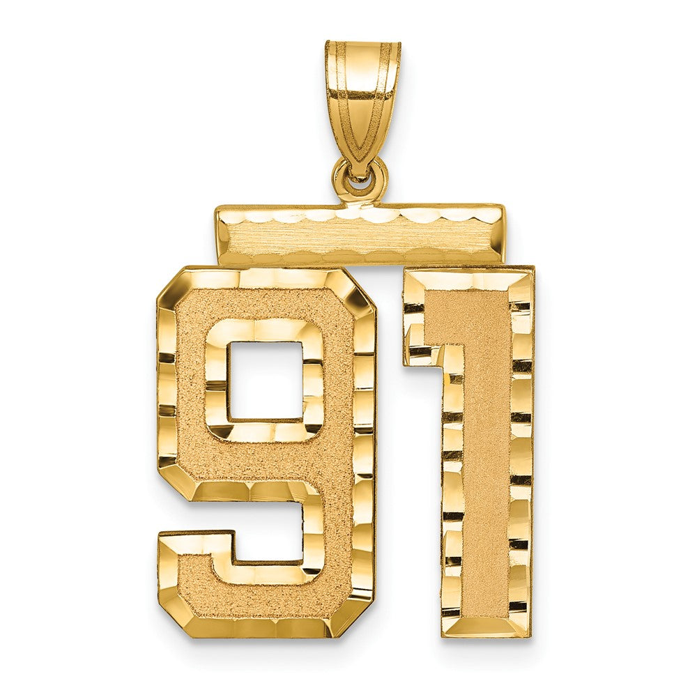 14K Gelbgold Großer Gebürsteter Diamantgeschliffener Zahl-91-Charm