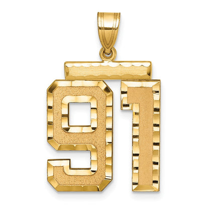 14K Gelbgold Großer Gebürsteter Diamantgeschliffener Zahl-91-Charm
