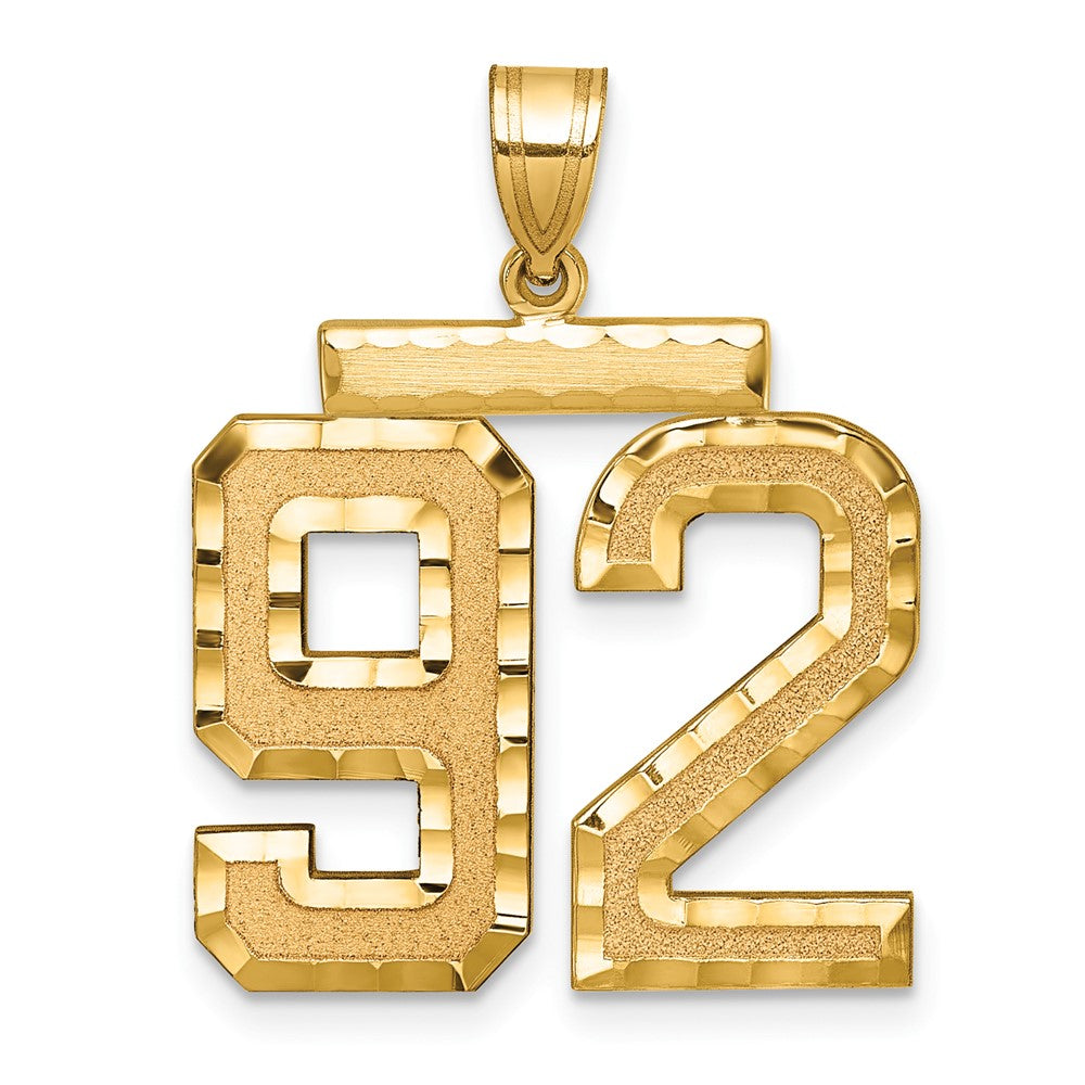 14K Gelbgold Großer Gebürsteter Diamantgeschliffener Zahl-92-Charm