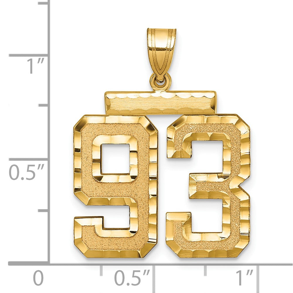 14K Gelbgold Großer Gebürsteter Diamantgeschliffener Zahl-93-Charm