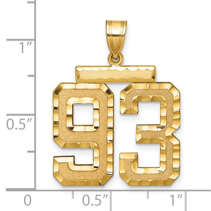 14K Gelbgold Großer Gebürsteter Diamantgeschliffener Zahl-93-Charm
