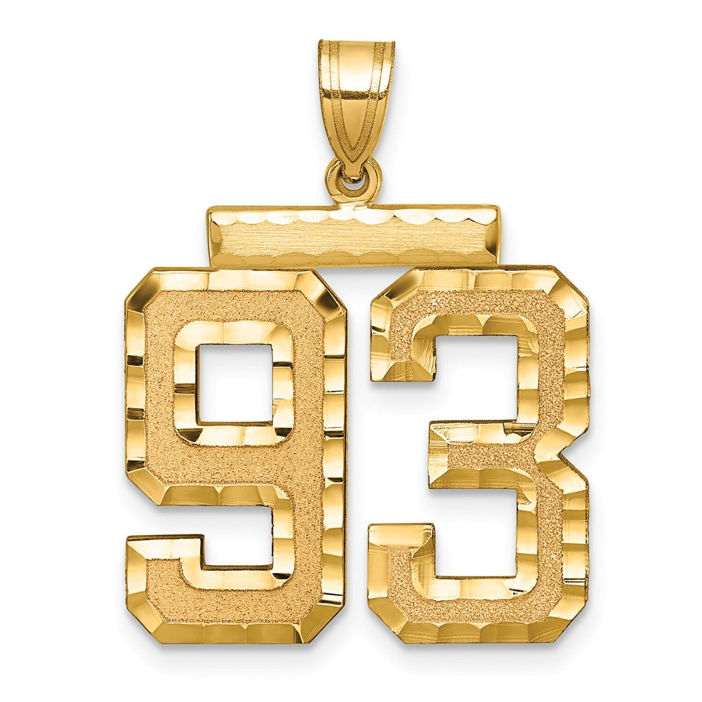 14K Gelbgold Großer Gebürsteter Diamantgeschliffener Zahl-93-Charm