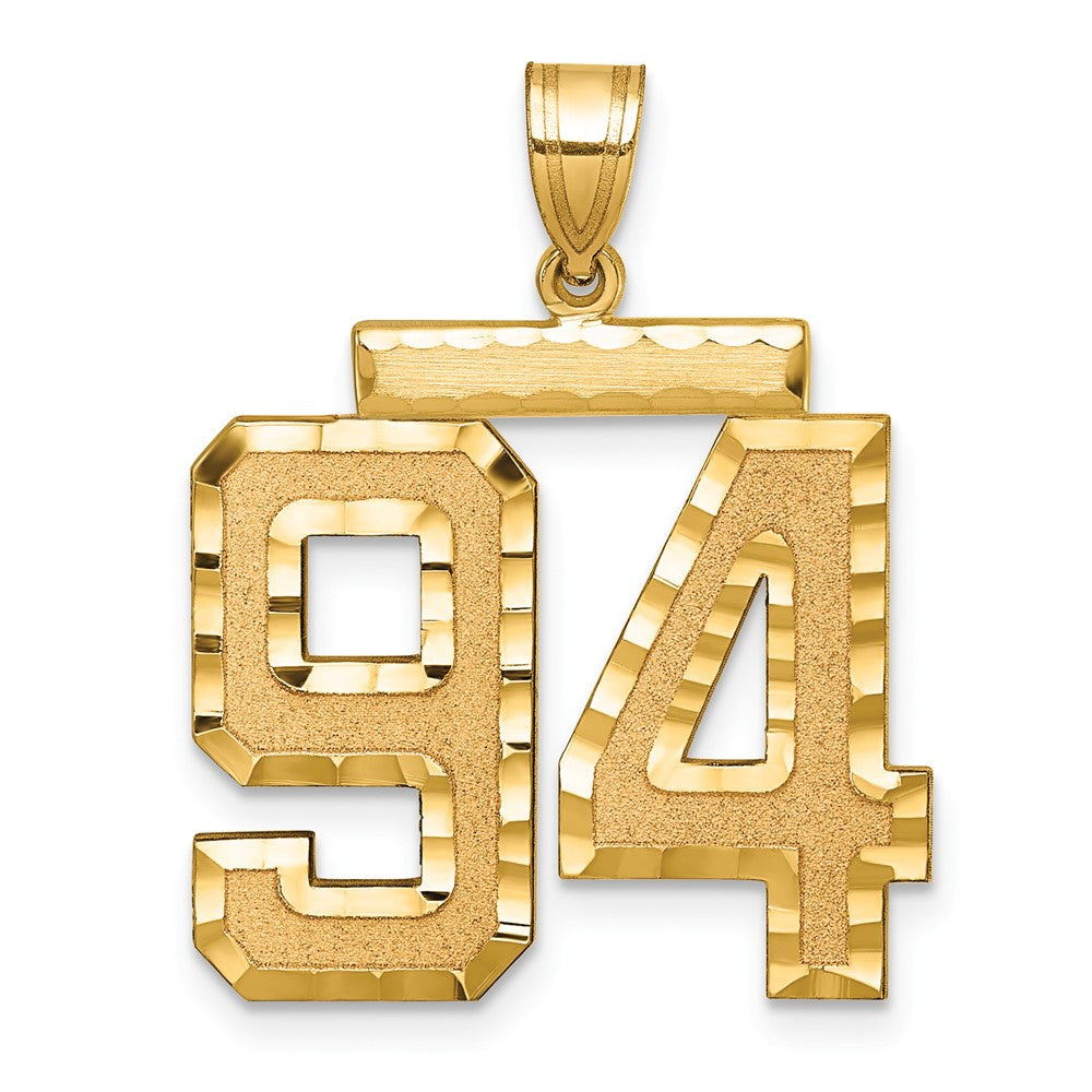 „14K Gelbgold großer gebürsteter Charm mit Diamantschliff, Zahl 94
