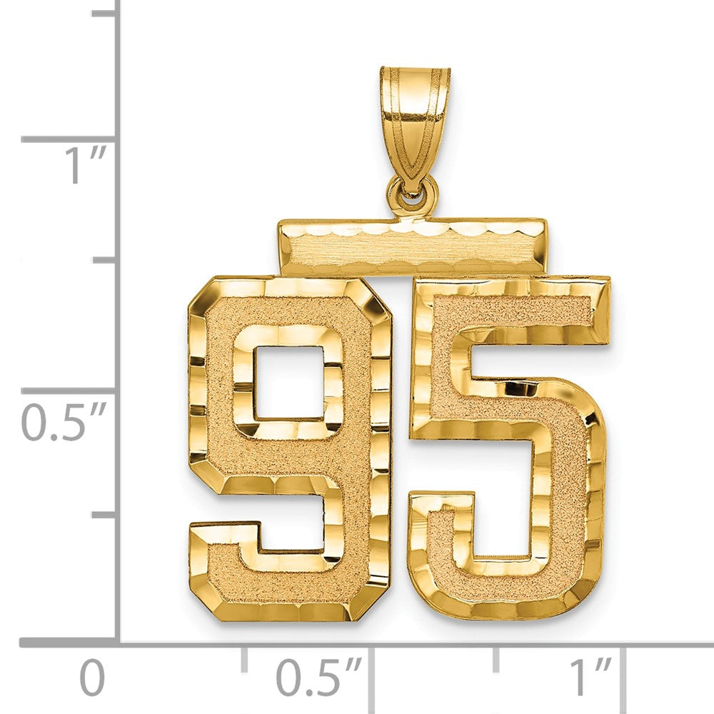 14K Gelbgold Großer Gebürsteter Diamantgeschliffener Zahlenanhänger „95“