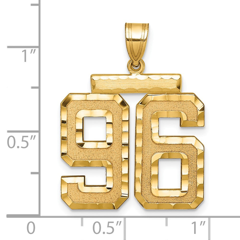 14K Gelbgold Großer Gebürsteter Diamantgeschliffener Zahlenanhänger „96“