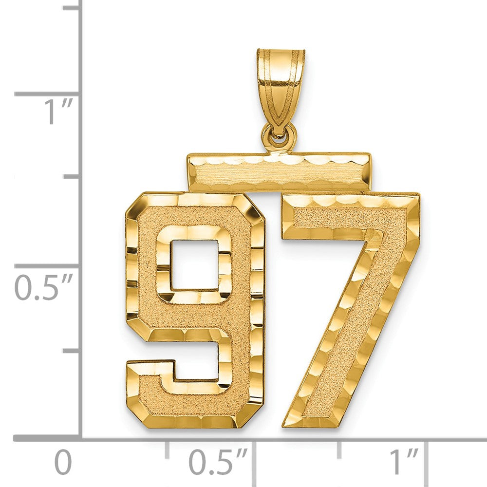 14K Gelbgold großer gebürsteter Charm mit Diamantschliff „Zahl 97“