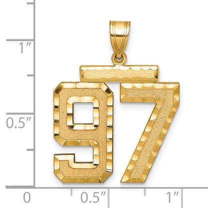 14K Gelbgold großer gebürsteter Charm mit Diamantschliff „Zahl 97“