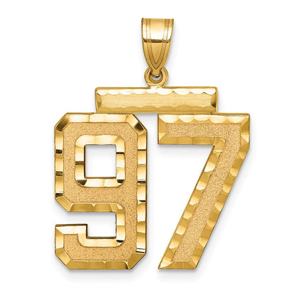 14K Gelbgold großer gebürsteter Charm mit Diamantschliff „Zahl 97“