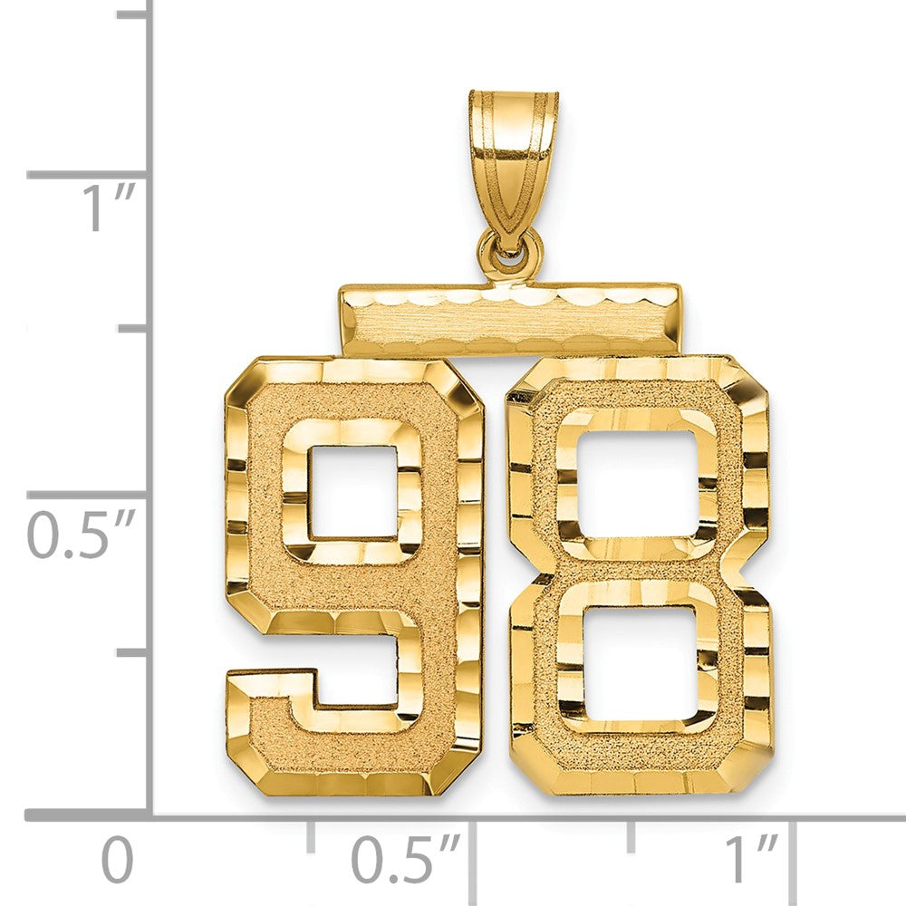14K Gelbgold großer gebürsteter Diamantschliff-Charm „Zahl 98“