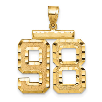 14K Gelbgold großer gebürsteter Diamantschliff-Charm „Zahl 98“