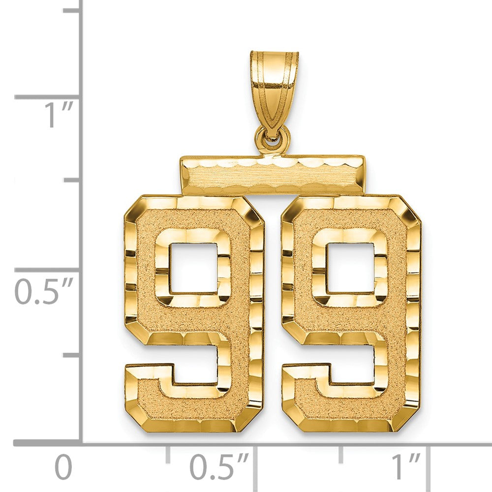 14K Gelbgold großer gebürsteter Charm mit Diamantschliff, Zahl 99