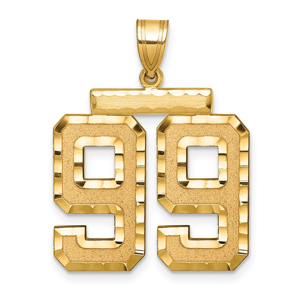 14K Gelbgold großer gebürsteter Charm mit Diamantschliff, Zahl 99