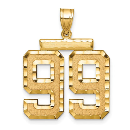 14K Gelbgold großer gebürsteter Charm mit Diamantschliff, Zahl 99