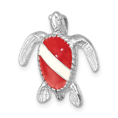 Sterlingsilber Rhodiniert Emailliert Poliert Dive Flag Schildkröte Kette Anhänger