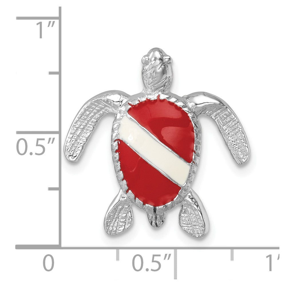 Sterlingsilber Rhodiniert Emailliert Poliert Dive Flag Schildkröte Kette Anhänger
