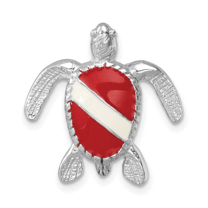 Sterlingsilber Rhodiniert Emailliert Poliert Dive Flag Schildkröte Kette Anhänger