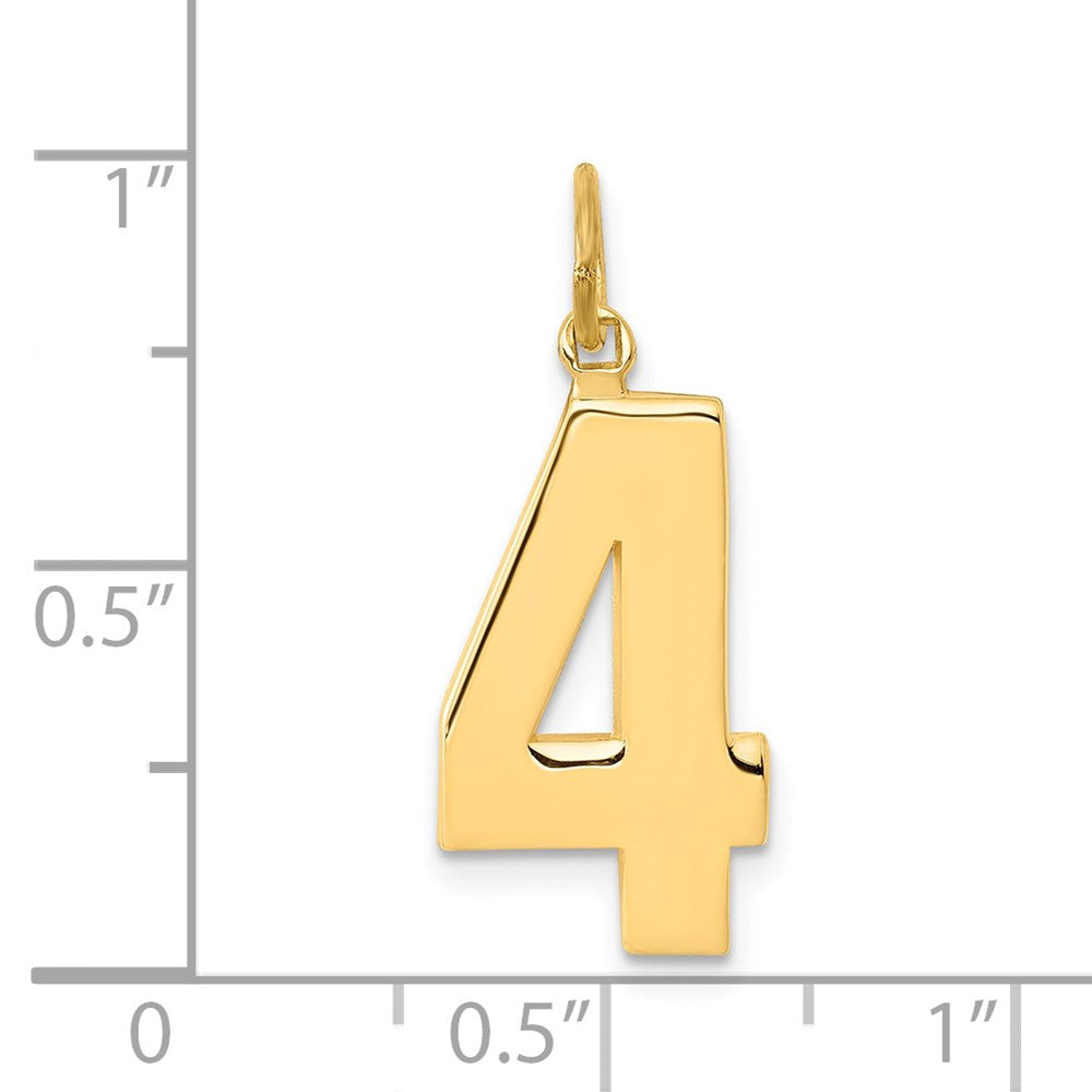 14K Gelbgold großer polierter Charm mit Zahl 4